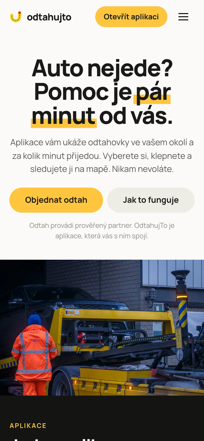 Objednání odtahu v aplikaci OdtahujTo